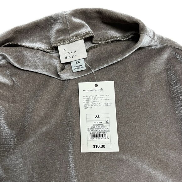A NEW DAY TANK TOP RUCHED VELOUR NEUTRAL  HIGH MOCK NECK DRESSY SIZE XL NWT - Picture 4 of 8